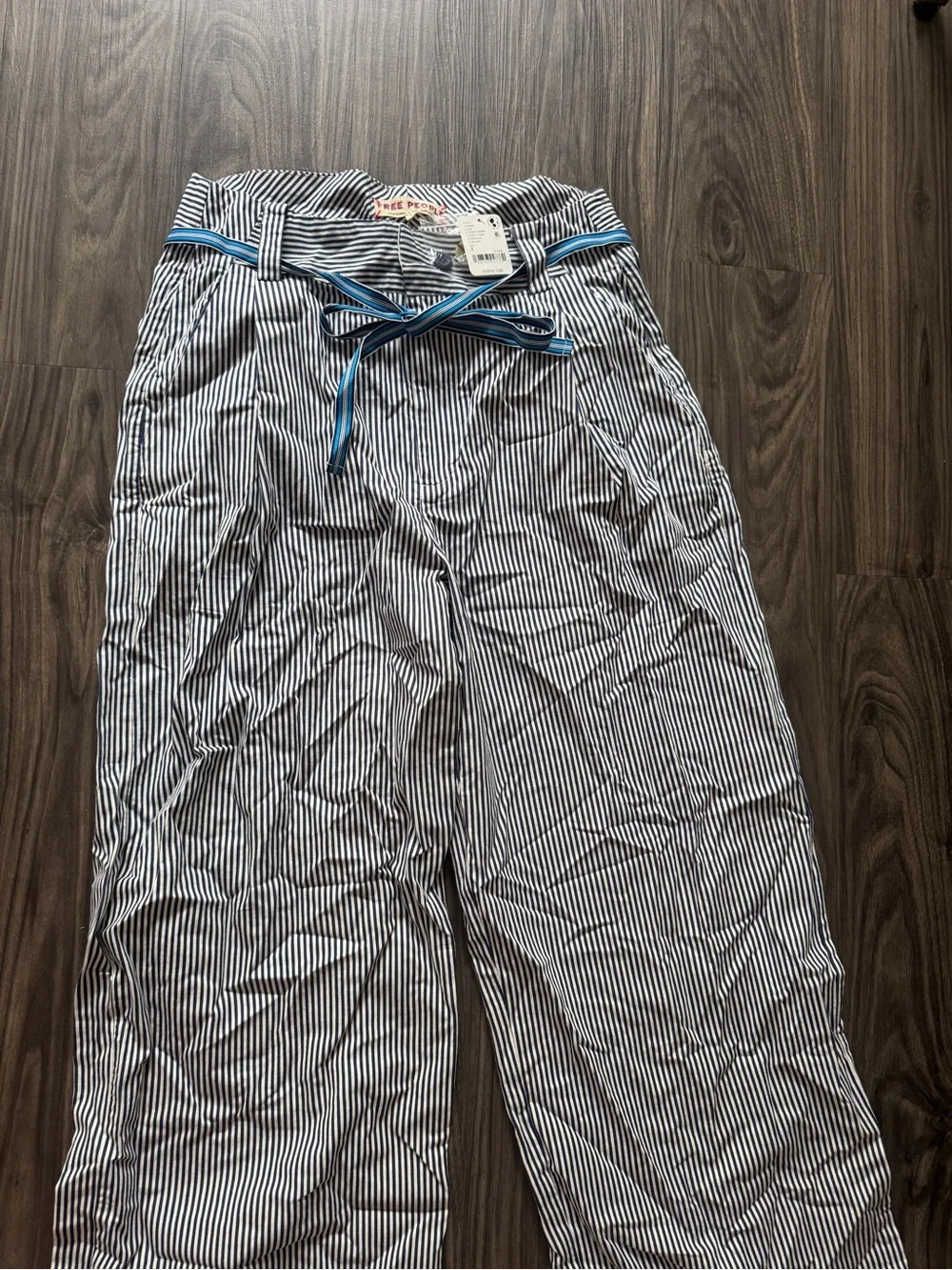 NWT Free People Blue & White Buckle Back Trouser Pants